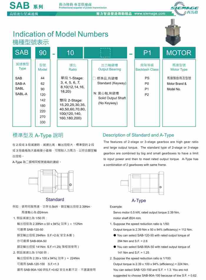 西马格行星减速机SAB系列针对性研发了标准型与带A-Type同框型两种结构机型